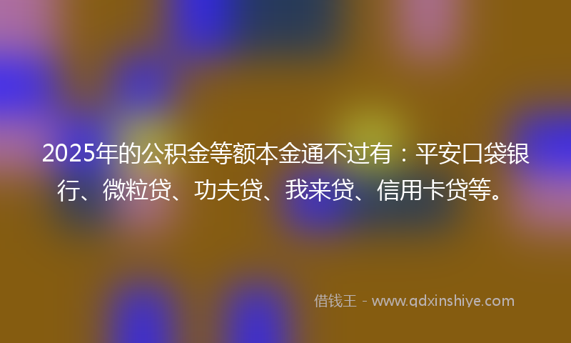 2025年的公积金等额本金通不过有：平安口袋银行、微粒贷、功夫贷、我来贷、信用卡贷等。