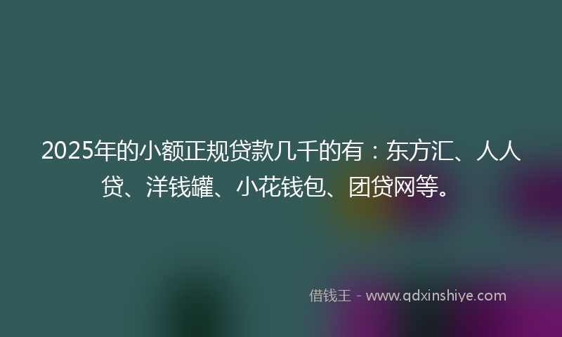 2025年的小额正规贷款几千的有：东方汇、人人贷、洋钱罐、小花钱包、团贷网等。
