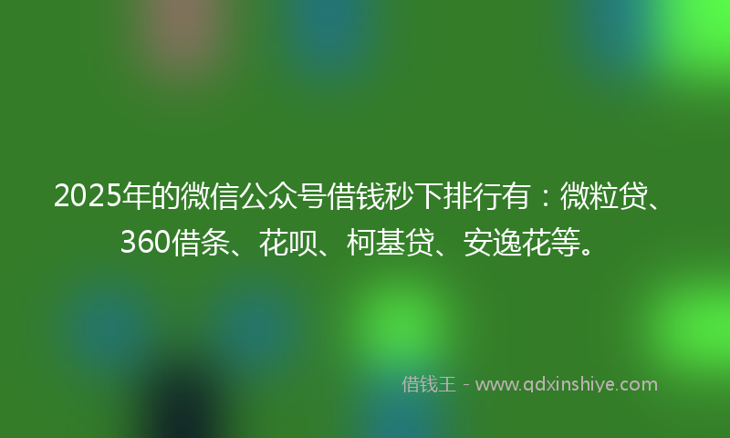 2025年的微信公众号借钱秒下排行有：微粒贷、360借条、花呗、柯基贷、安逸花等。