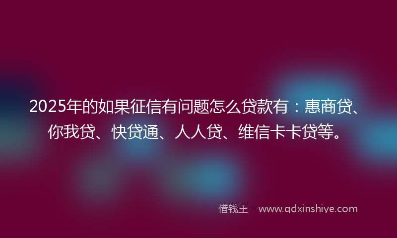 2025年的如果征信有问题怎么贷款有：惠商贷、你我贷、快贷通、人人贷、维信卡卡贷等。