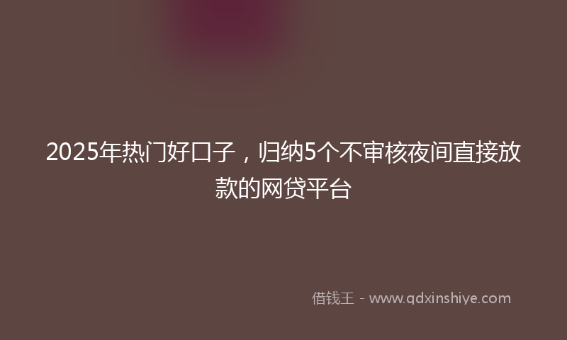 2025年热门好口子，归纳5个不审核夜间直接放款的网贷平台