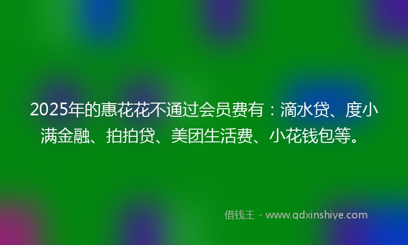 2025年的惠花花不通过会员费有：滴水贷、度小满金融、拍拍贷、美团生活费、小花钱包等。