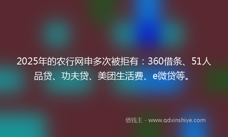2025年的农行网申多次被拒有：360借条、51人品贷、功夫贷、美团生活费、e微贷等。