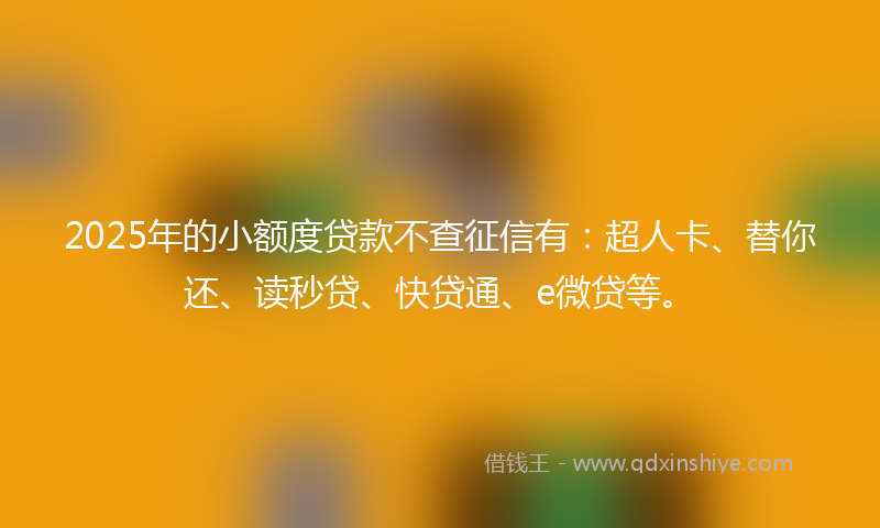 2025年的小额度贷款不查征信有：超人卡、替你还、读秒贷、快贷通、e微贷等。