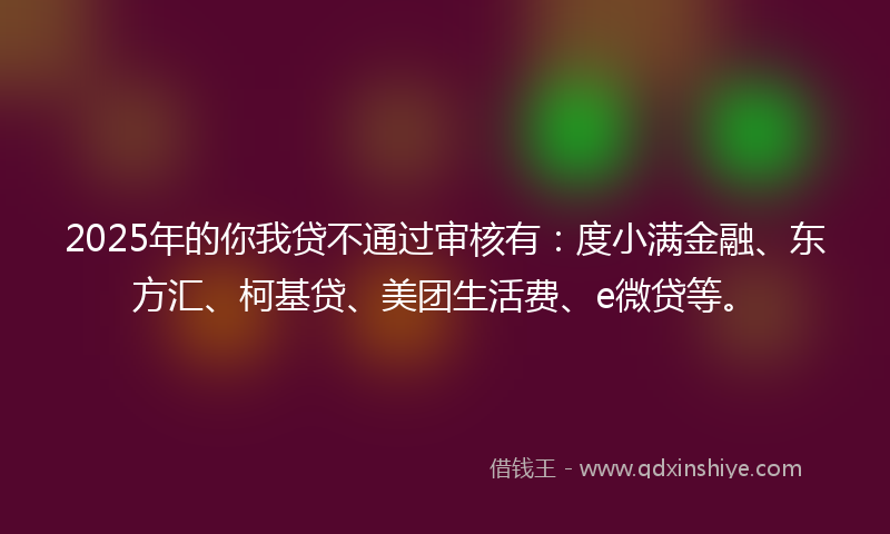 2025年的你我贷不通过审核有：度小满金融、东方汇、柯基贷、美团生活费、e微贷等。