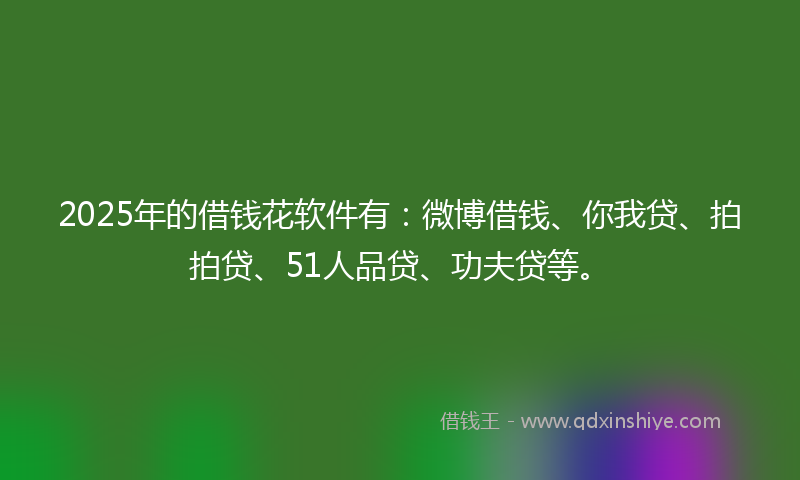 2025年的借钱花软件有：微博借钱、你我贷、拍拍贷、51人品贷、功夫贷等。