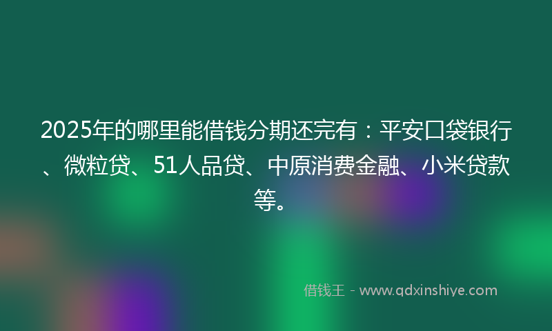 2025年的哪里能借钱分期还完有：平安口袋银行、微粒贷、51人品贷、中原消费金融、小米贷款等。