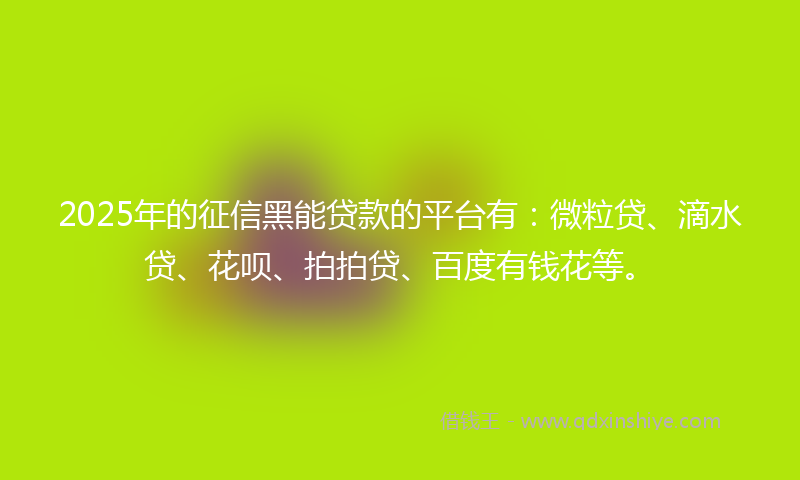 2025年的征信黑能贷款的平台有：微粒贷、滴水贷、花呗、拍拍贷、百度有钱花等。