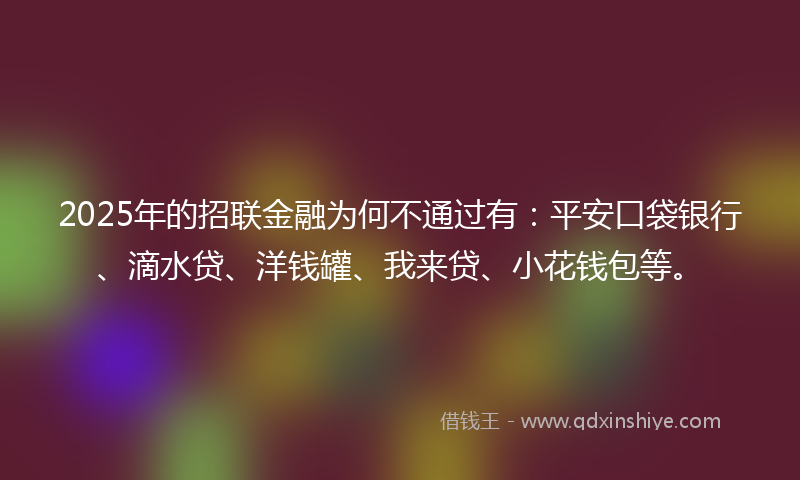 2025年的招联金融为何不通过有：平安口袋银行、滴水贷、洋钱罐、我来贷、小花钱包等。