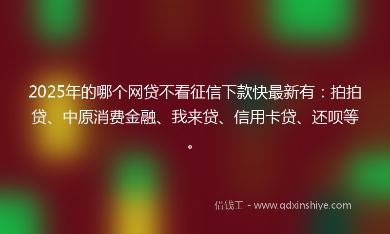 2025年的哪个网贷不看征信下款快最新有：拍拍贷、中原消费金融、我来贷、信用卡贷、还呗等。