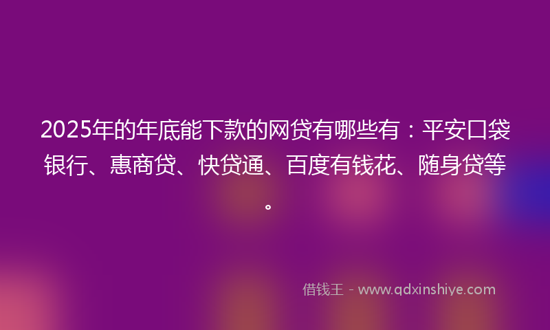2025年的年底能下款的网贷有哪些有：平安口袋银行、惠商贷、快贷通、百度有钱花、随身贷等。