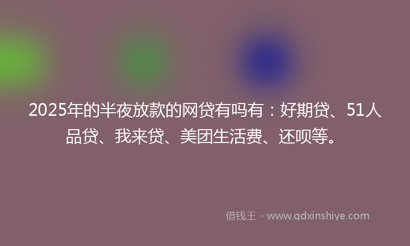 2025年的半夜放款的网贷有吗有：好期贷、51人品贷、我来贷、美团生活费、还呗等。