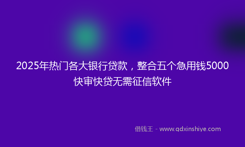 2025年热门各大银行贷款，整合五个急用钱5000快审快贷无需征信软件