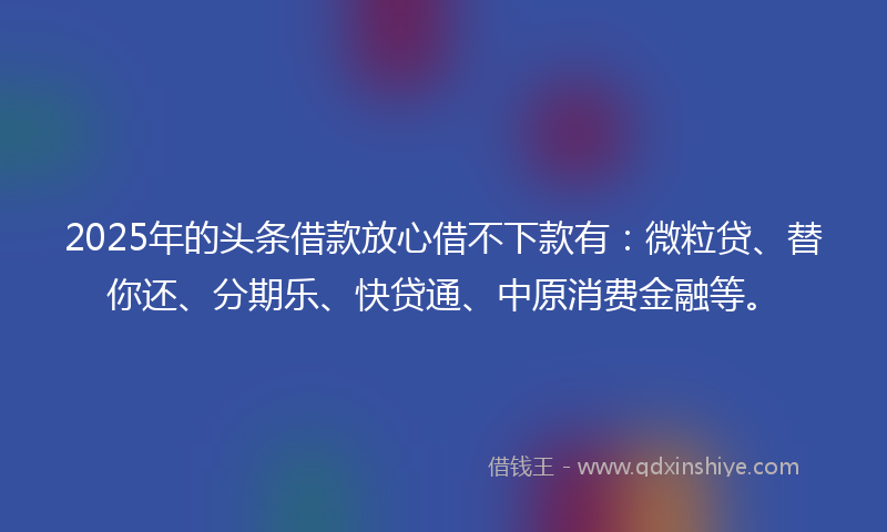 2025年的头条借款放心借不下款有：微粒贷、替你还、分期乐、快贷通、中原消费金融等。