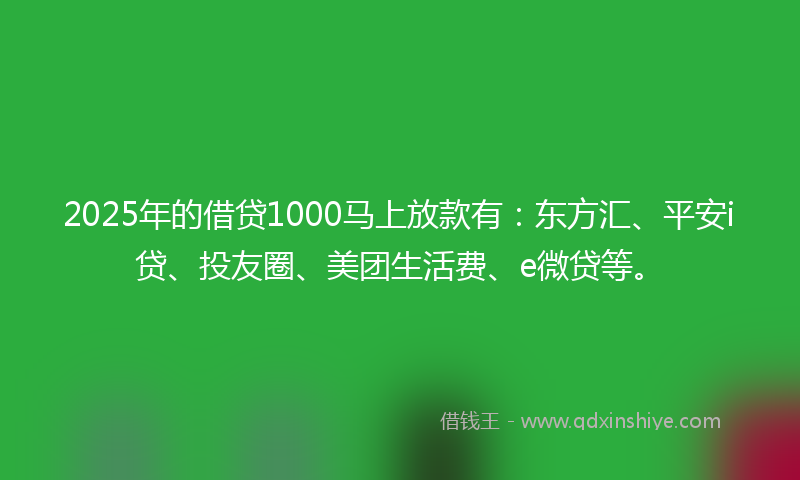 2025年的借贷1000马上放款有：东方汇、平安i贷、投友圈、美团生活费、e微贷等。
