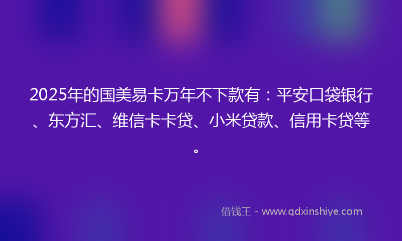 2025年的国美易卡万年不下款有：平安口袋银行、东方汇、维信卡卡贷、小米贷款、信用卡贷等。