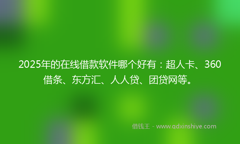 2025年的在线借款软件哪个好有：超人卡、360借条、东方汇、人人贷、团贷网等。
