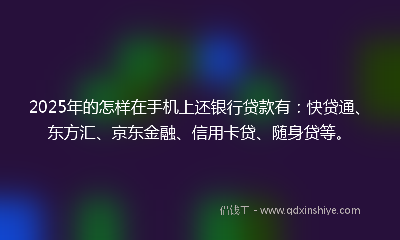 2025年的怎样在手机上还银行贷款有：快贷通、东方汇、京东金融、信用卡贷、随身贷等。