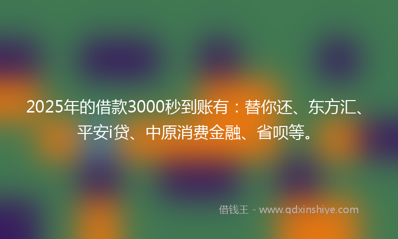 2025年的借款3000秒到账有：替你还、东方汇、平安i贷、中原消费金融、省呗等。