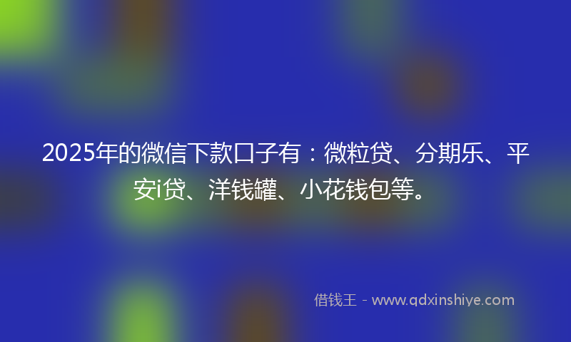2025年的微信下款口子有：微粒贷、分期乐、平安i贷、洋钱罐、小花钱包等。
