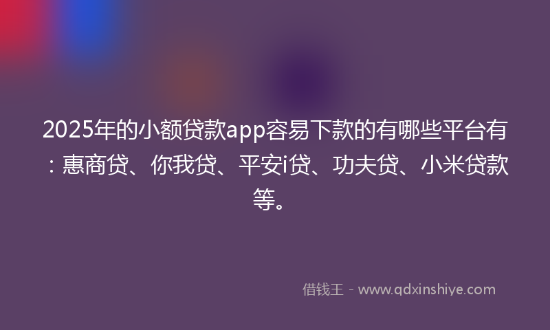 2025年的小额贷款app容易下款的有哪些平台有：惠商贷、你我贷、平安i贷、功夫贷、小米贷款等。