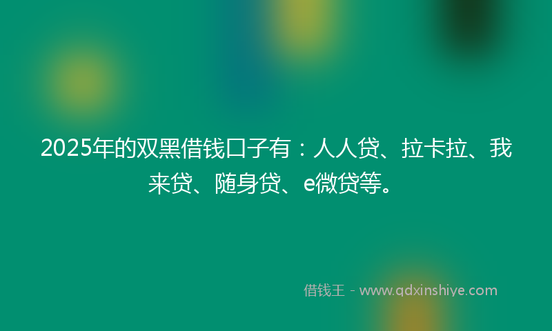 2025年的双黑借钱口子有：人人贷、拉卡拉、我来贷、随身贷、e微贷等。