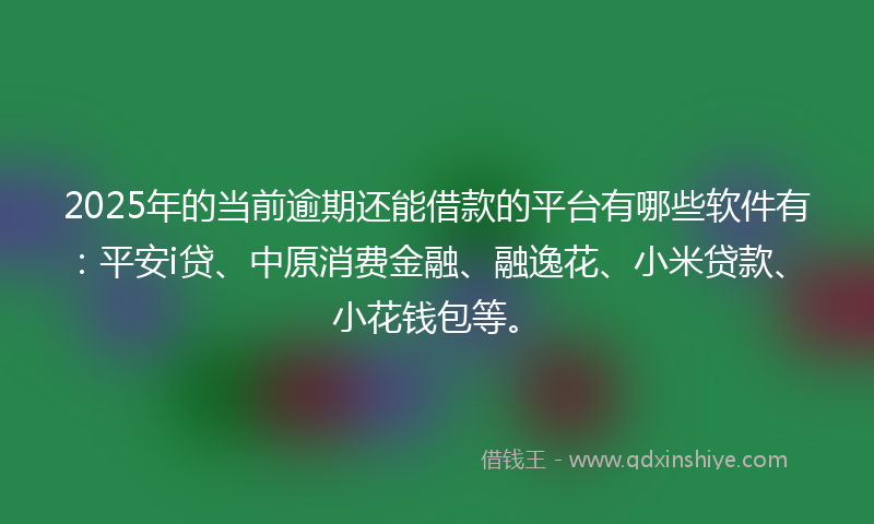 2025年的当前逾期还能借款的平台有哪些软件有：平安i贷、中原消费金融、融逸花、小米贷款、小花钱包等。