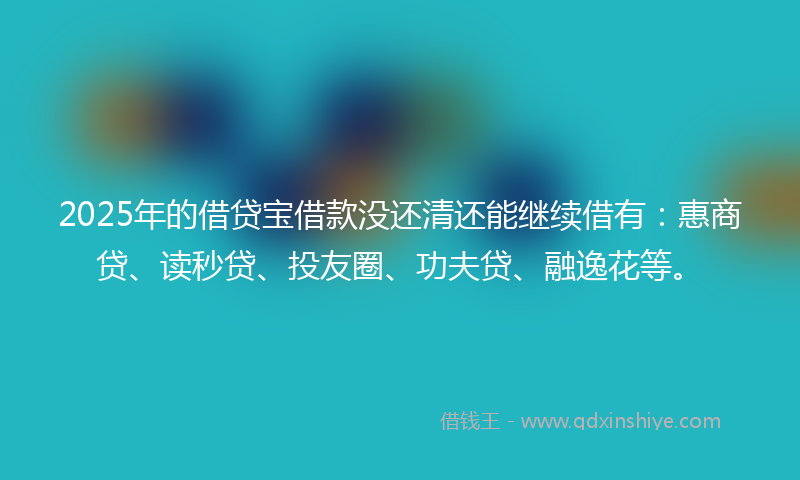 2025年的借贷宝借款没还清还能继续借有：惠商贷、读秒贷、投友圈、功夫贷、融逸花等。