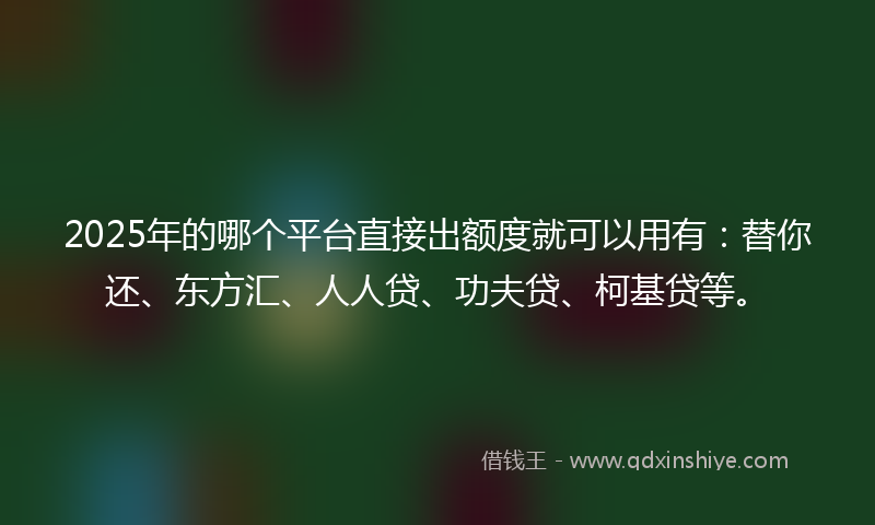 2025年的哪个平台直接出额度就可以用有：替你还、东方汇、人人贷、功夫贷、柯基贷等。
