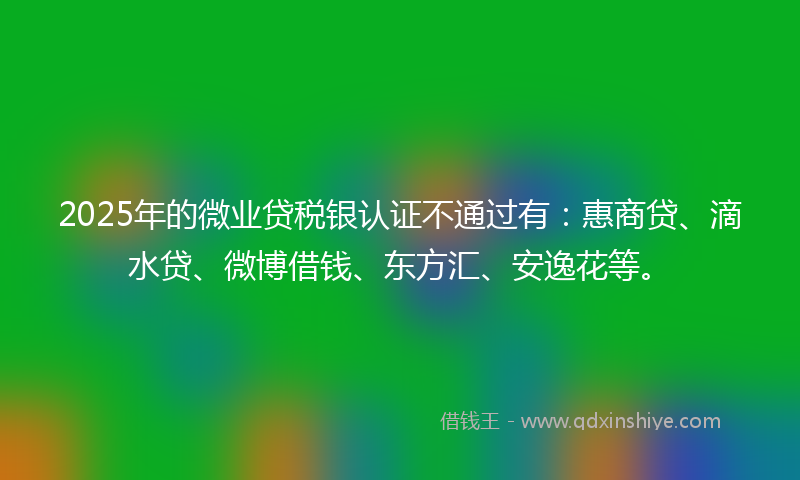 2025年的微业贷税银认证不通过有：惠商贷、滴水贷、微博借钱、东方汇、安逸花等。