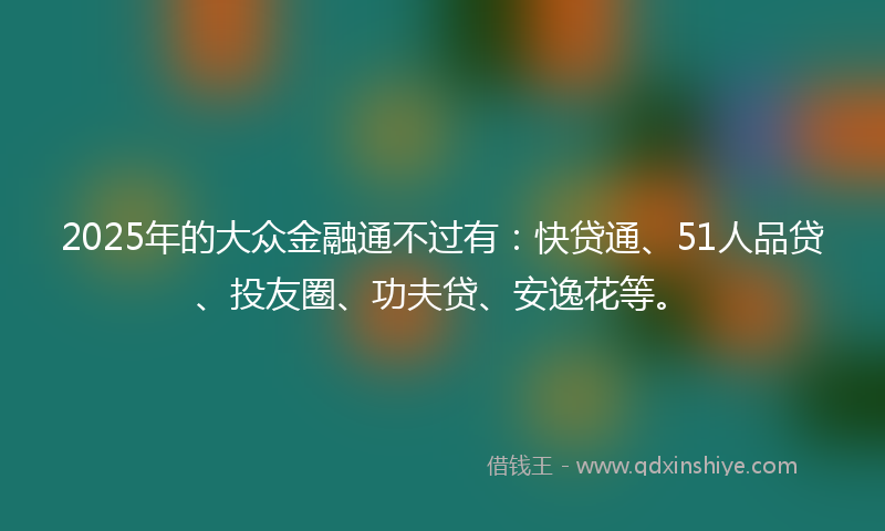 2025年的大众金融通不过有：快贷通、51人品贷、投友圈、功夫贷、安逸花等。
