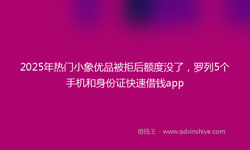 2025年热门小象优品被拒后额度没了，罗列5个手机和身份证快速借钱app