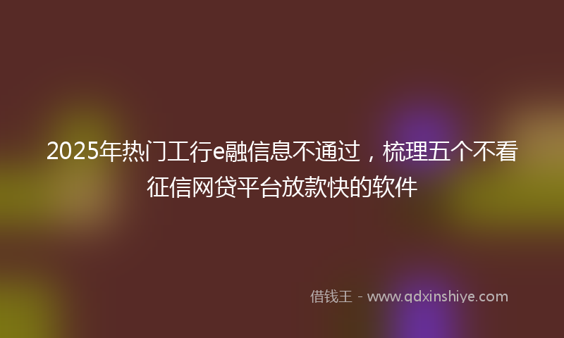 2025年热门工行e融信息不通过，梳理五个不看征信网贷平台放款快的软件