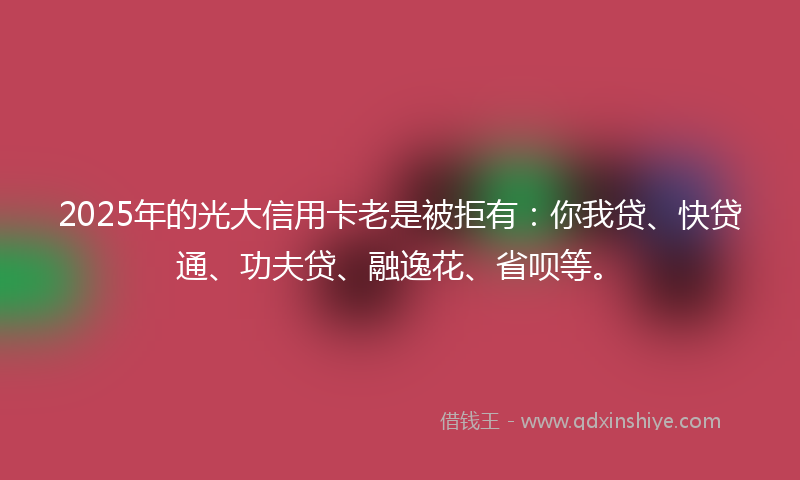 2025年的光大信用卡老是被拒有：你我贷、快贷通、功夫贷、融逸花、省呗等。