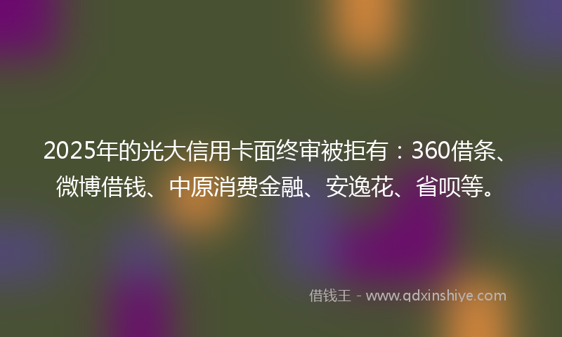 2025年的光大信用卡面终审被拒有：360借条、微博借钱、中原消费金融、安逸花、省呗等。
