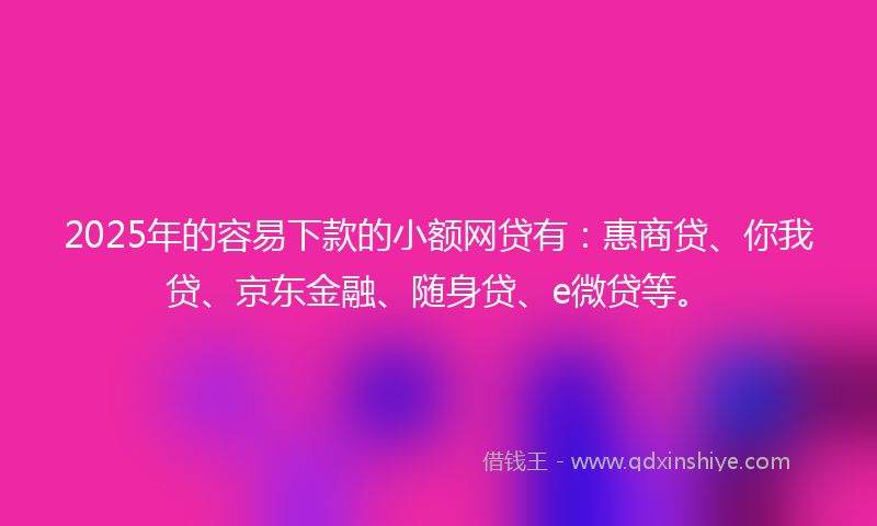 2025年的容易下款的小额网贷有：惠商贷、你我贷、京东金融、随身贷、e微贷等。
