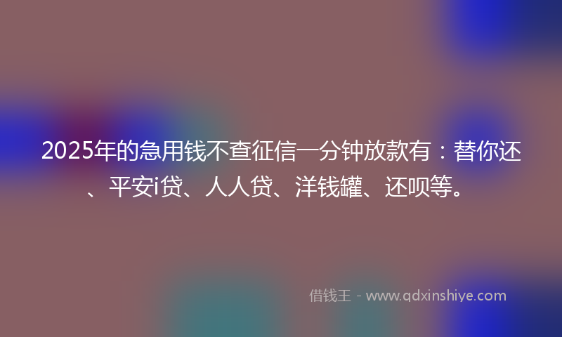 2025年的急用钱不查征信一分钟放款有：替你还、平安i贷、人人贷、洋钱罐、还呗等。