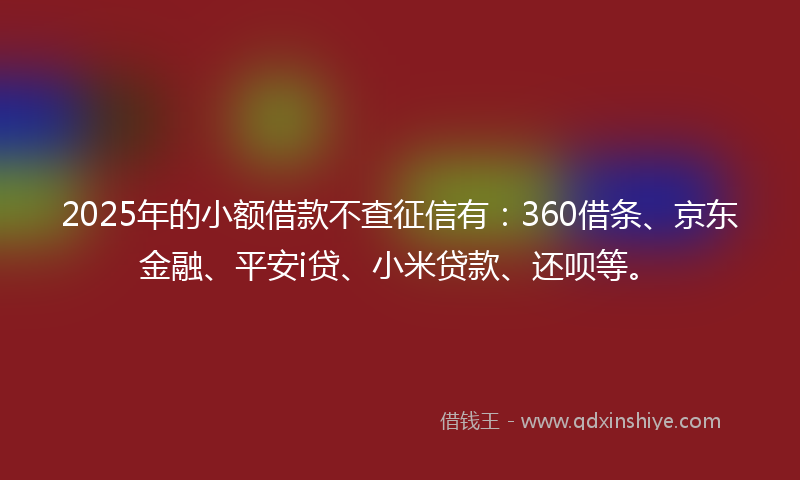 2025年的小额借款不查征信有：360借条、京东金融、平安i贷、小米贷款、还呗等。