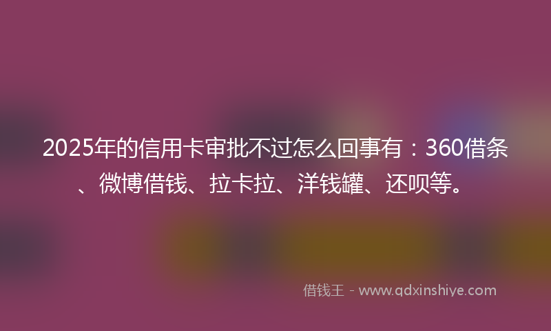2025年的信用卡审批不过怎么回事有：360借条、微博借钱、拉卡拉、洋钱罐、还呗等。