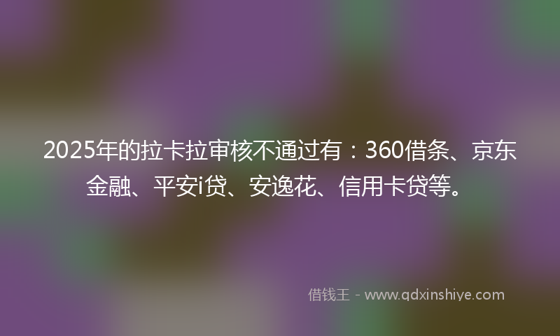 2025年的拉卡拉审核不通过有：360借条、京东金融、平安i贷、安逸花、信用卡贷等。