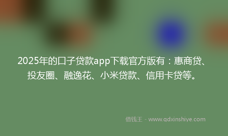 2025年的口子贷款app下载官方版有：惠商贷、投友圈、融逸花、小米贷款、信用卡贷等。