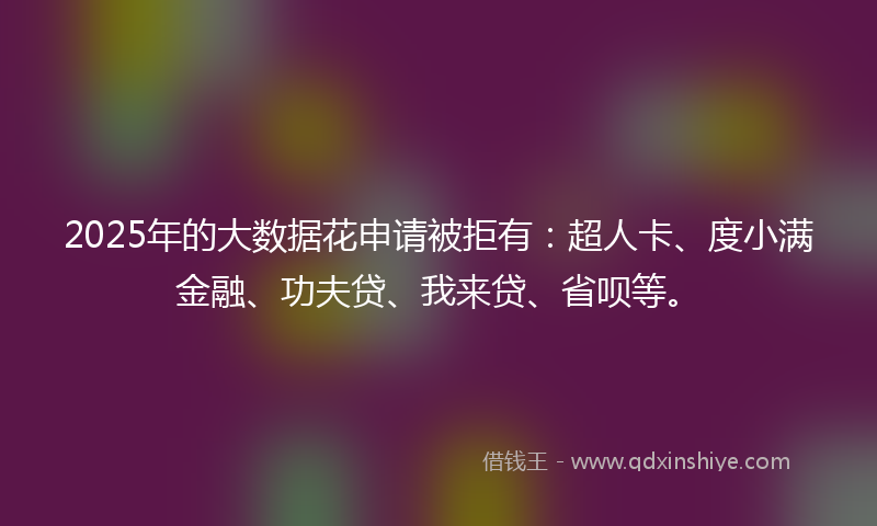 2025年的大数据花申请被拒有：超人卡、度小满金融、功夫贷、我来贷、省呗等。