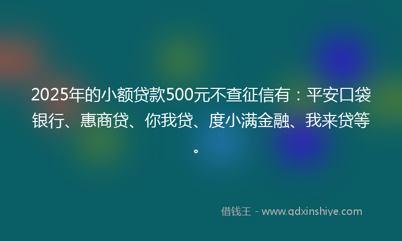 2025年的小额贷款500元不查征信有：平安口袋银行、惠商贷、你我贷、度小满金融、我来贷等。