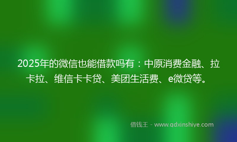 2025年的微信也能借款吗有：中原消费金融、拉卡拉、维信卡卡贷、美团生活费、e微贷等。