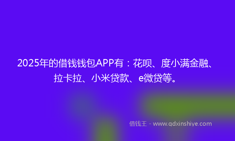 2025年的借钱钱包APP有：花呗、度小满金融、拉卡拉、小米贷款、e微贷等。