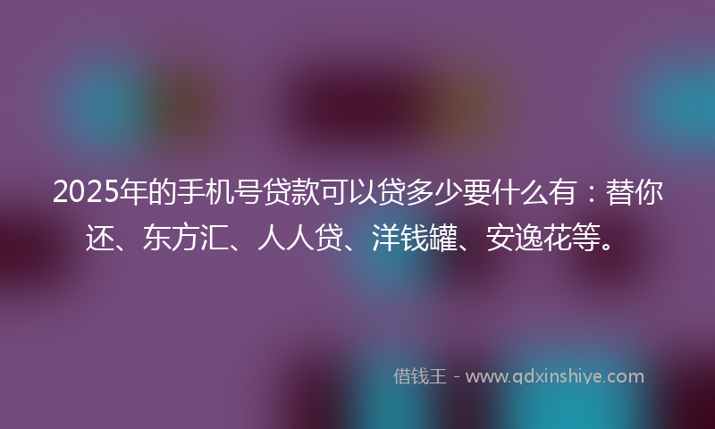2025年的手机号贷款可以贷多少要什么有：替你还、东方汇、人人贷、洋钱罐、安逸花等。