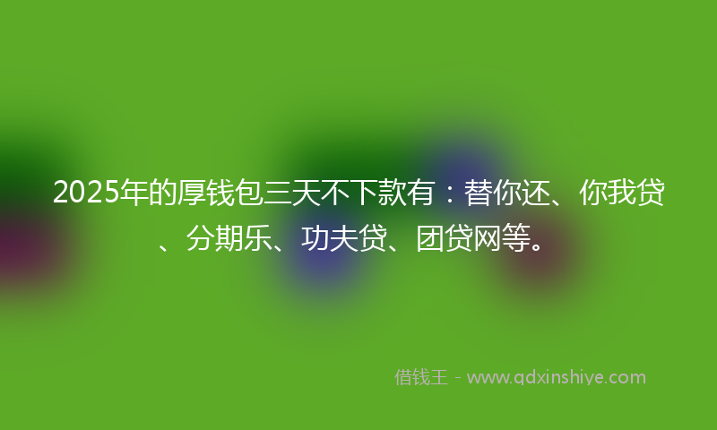 2025年的厚钱包三天不下款有：替你还、你我贷、分期乐、功夫贷、团贷网等。
