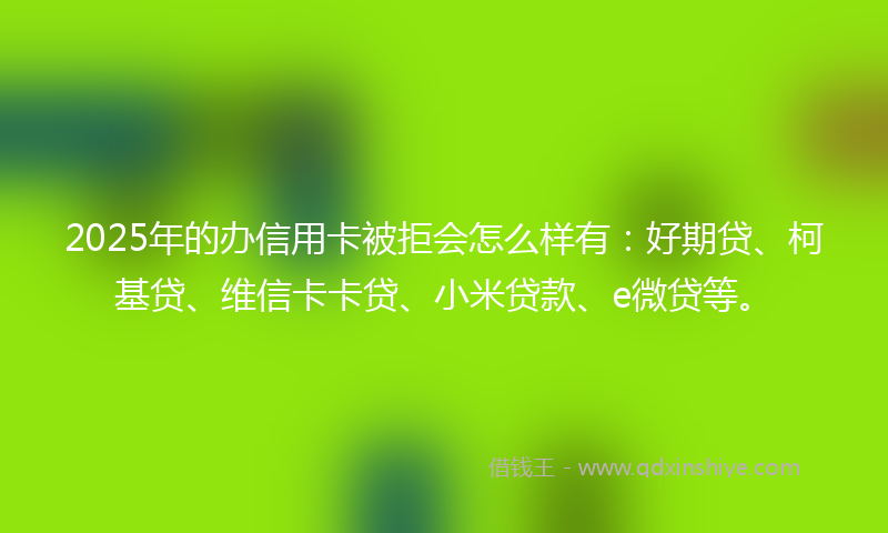 2025年的办信用卡被拒会怎么样有：好期贷、柯基贷、维信卡卡贷、小米贷款、e微贷等。
