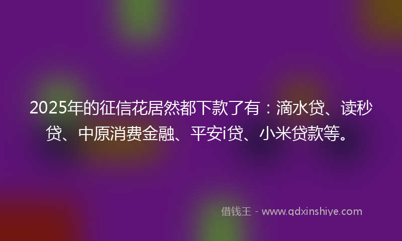2025年的征信花居然都下款了有：滴水贷、读秒贷、中原消费金融、平安i贷、小米贷款等。