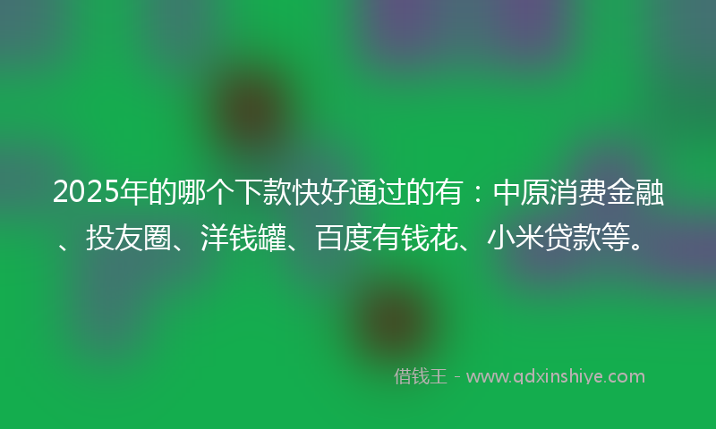 2025年的哪个下款快好通过的有：中原消费金融、投友圈、洋钱罐、百度有钱花、小米贷款等。